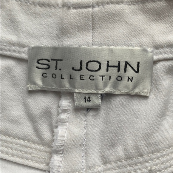 St. John White Stretch Studded & Cropped Jeans 14 - Picture 4 of 8